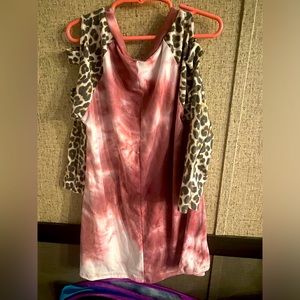 Good day tie -dye print shirt with cheetah sleeves